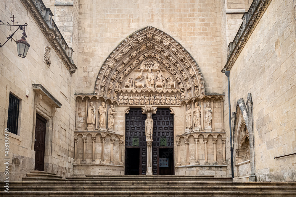 Entrance Arch and Doorway into the UNESCO World Heritage Cathedral of Burgos on the Way of St James Pilgrim Trail Camino de Santiago