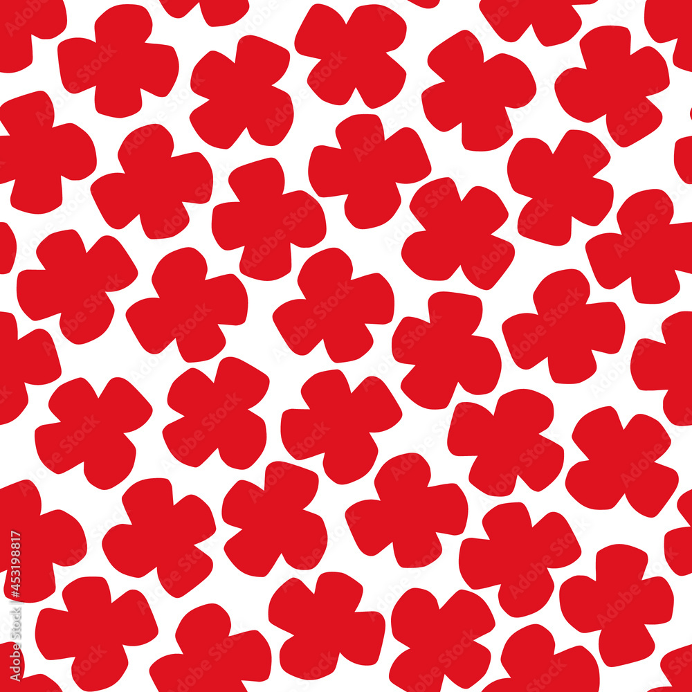 Red scandinavian simple flowers seamless pattern