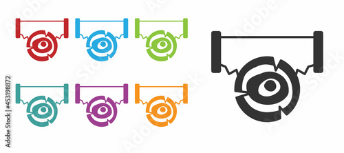 Black Two-handed saw and log icon isolated on white background. Set icons colorful. Vector