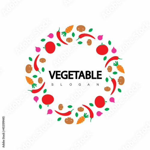 Circle Vegetable Logo, Vegan Label Design Vector