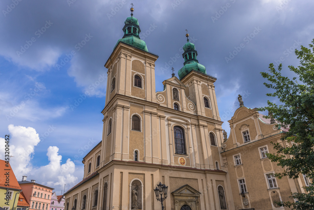 Exterior of Our Lady of Rosary Church and Franciscan Monastery in Klodzko historic town in the region of Lower Silesia, Poland