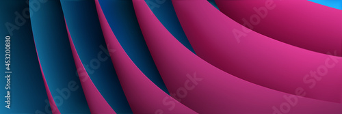Abstract background of curved volumetric paper sheets in blue and pink colors