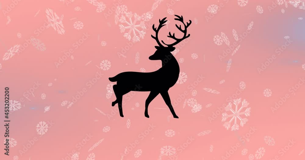 Animation of reindeer over snow falling Animation of reindeer over snow falling