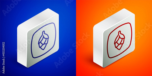 Isometric line Hop icon isolated on blue and orange background. Silver square button. Vector