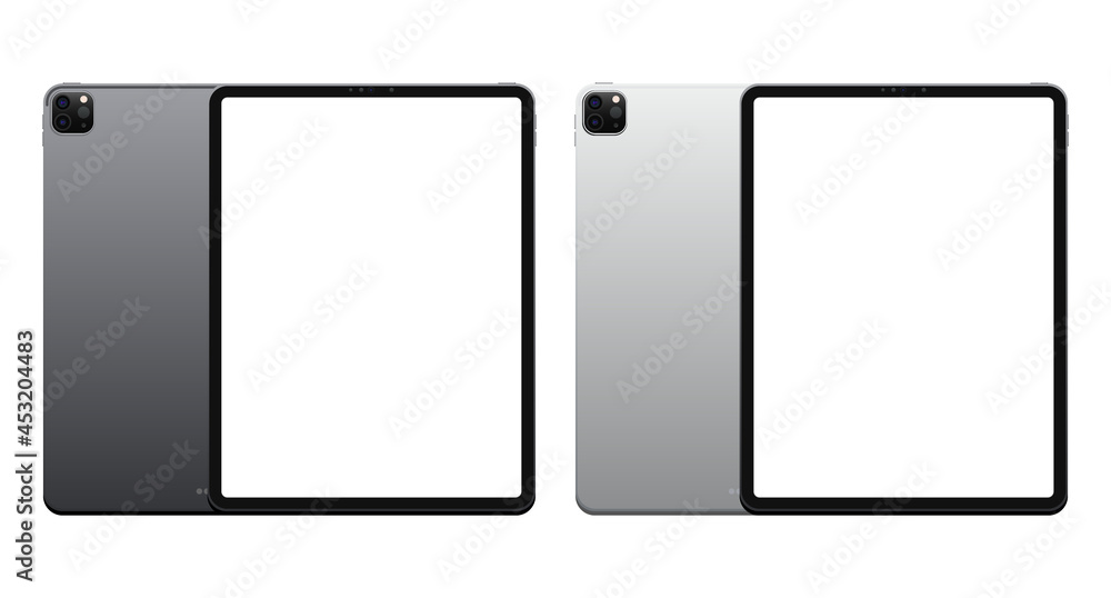 Front and back side tablet. Mockup screen tablet with blank screen. Realistic vector illustration. EPS10 Front and back side tablet. Mockup screen tablet with blank screen. Realistic vector illustration. EPS10