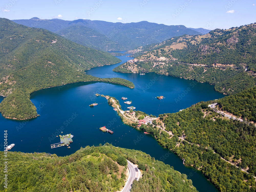 Aerial view of The Vacha (Antonivanovtsi) Reservoir, Region, Bulgaria