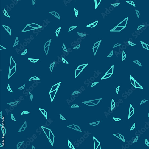 Green line Skate park icon isolated seamless pattern on blue background. Set of ramp, roller, stairs for a skatepark. Extreme sport. Vector