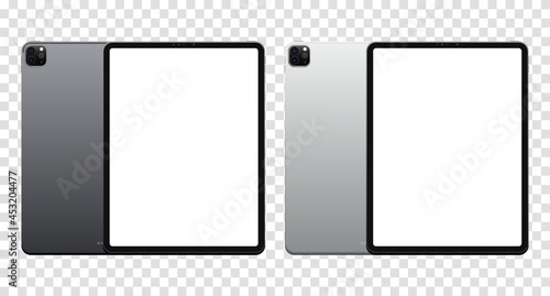 Front and back side tablet. Mockup screen tablet with blank screen. Realistic vector illustration. EPS10