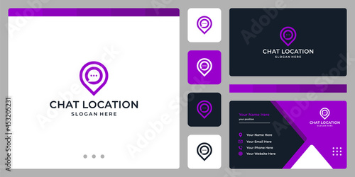 Pin point location logo design template with chat bubble graphic design vector illustration.
