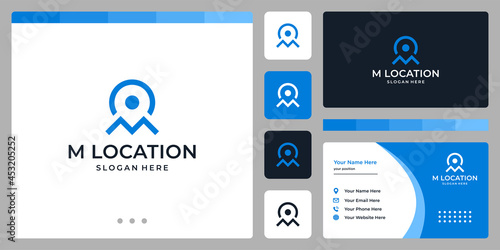 location icon symbol and initial letter M. business card design.