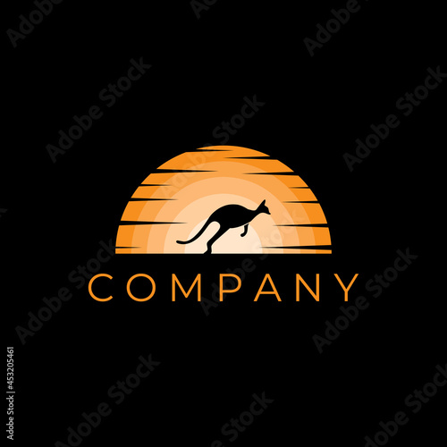 kangaroo silhouette at sunset logo design.