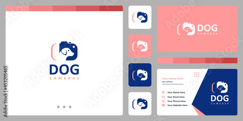 Dog with camera logo. business card design template.