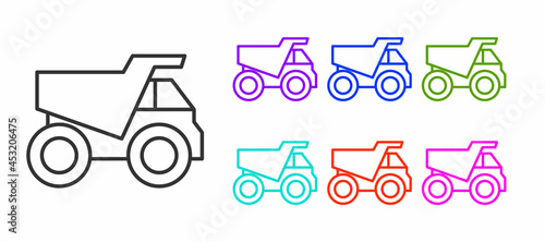 Black line Mining dump truck icon isolated on white background. Set icons colorful. Vector
