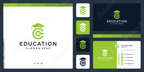 College, Graduate, Campus, Education logo design. and logo initial letter C. Business card