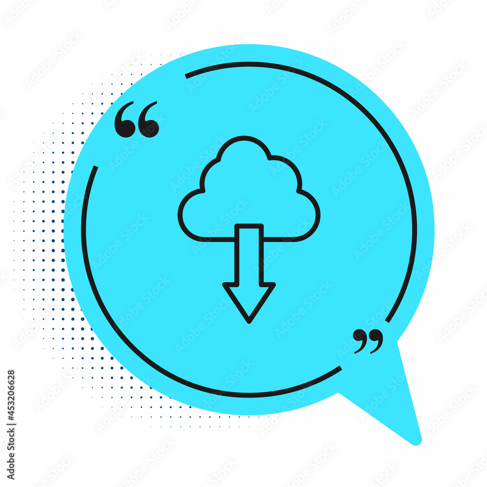 Black line Cloud download icon isolated on white background. Blue speech bubble symbol. Vector