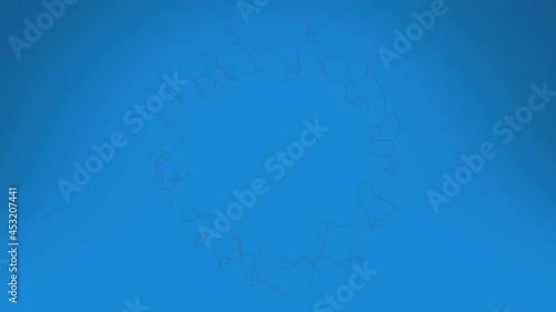 Animation od network of connections over blue background photo