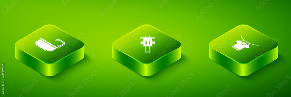 Set Isometric Hairbrush, Drying clothes and Bathtub icon. Vector Set Isometric Hairbrush, Drying clothes and Bathtub icon. Vector