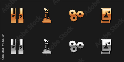 Set Medical rubber gloves, Plant breeding, Cell division and Genetic engineering book icon. Vector