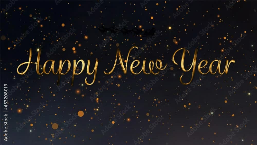 Animation of happy new year text with yellow dots on black background Animation of happy new year text with yellow dots on black background