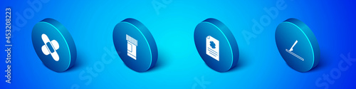 Set Isometric Crossed bandage plaster, Clinical record, Medical surgery scalpel and Medicine bottle pills icon. Vector