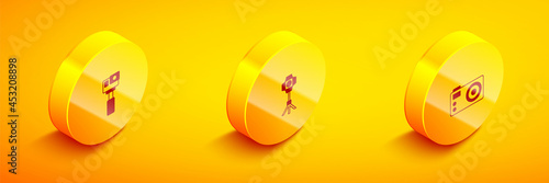 Set Isometric Action camera, Softbox light and Photo icon. Vector