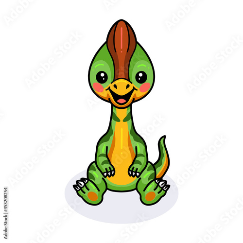 Cute little parasaurolophus dinosaur cartoon sitting