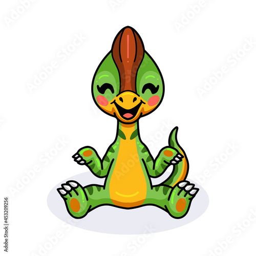 Cute little parasaurolophus dinosaur cartoon sitting