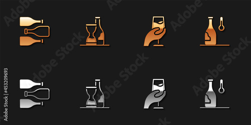 Set Bottles of wine, , Wine tasting, degustation and temperature icon. Vector