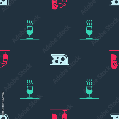 Set Sommelier, Cheese and Wine tasting, degustation on seamless pattern. Vector