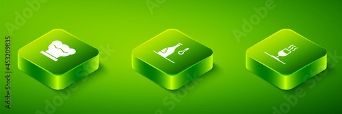 Set Isometric Wine temperature, tasting, degustation and Chef hat icon. Vector