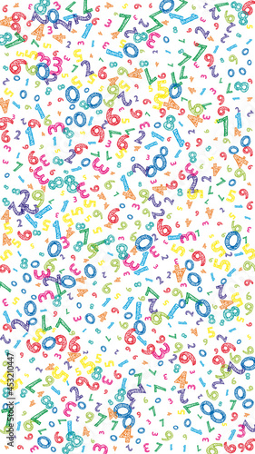 Falling colorful messy numbers. Math study concept with flying digits. Stylish back to school mathematics banner on white background. Falling numbers vector illustration.