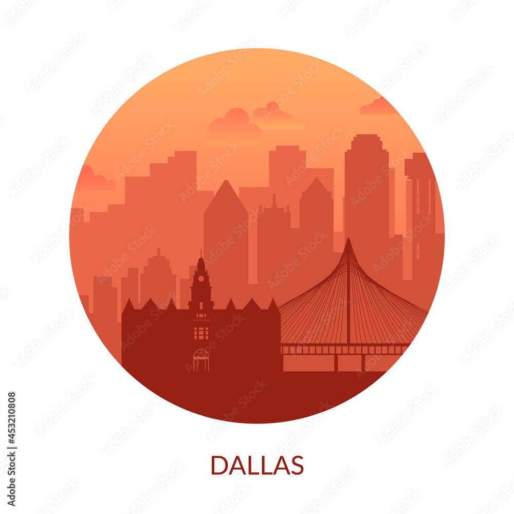 Dallas, USA famous city scape view background.