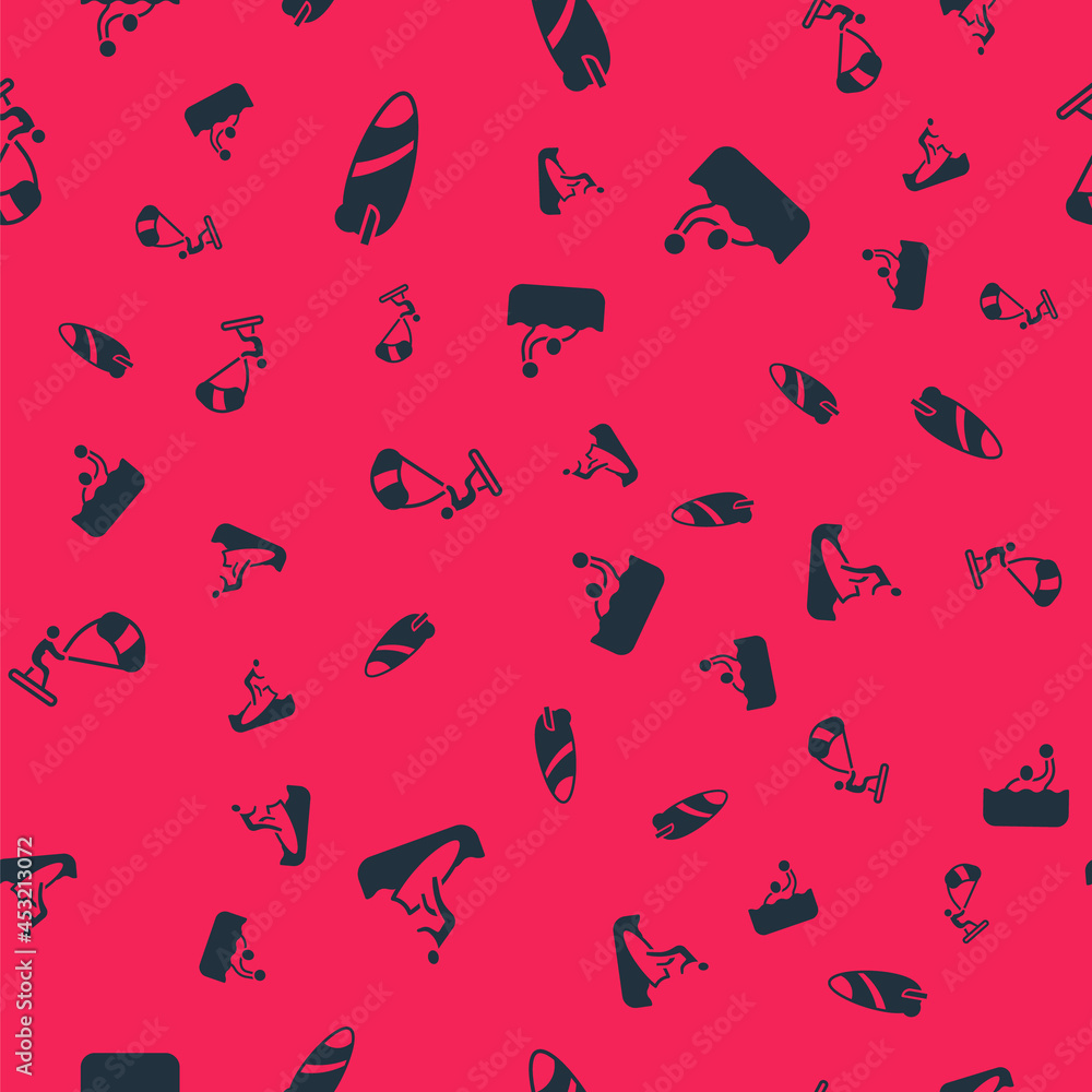 Set Surfboard, Kitesurfing and Water polo on seamless pattern. Vector Set Surfboard, Kitesurfing and Water polo on seamless pattern. Vector