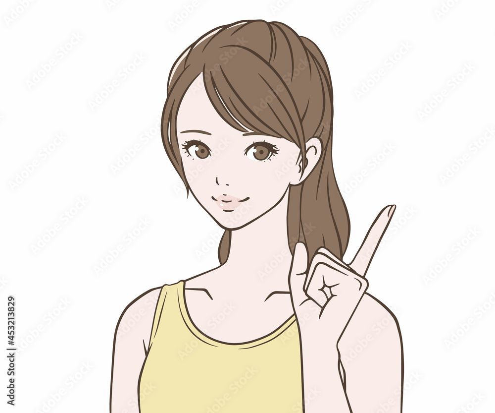 人差し指を立てるスポーツインストラクターの女性