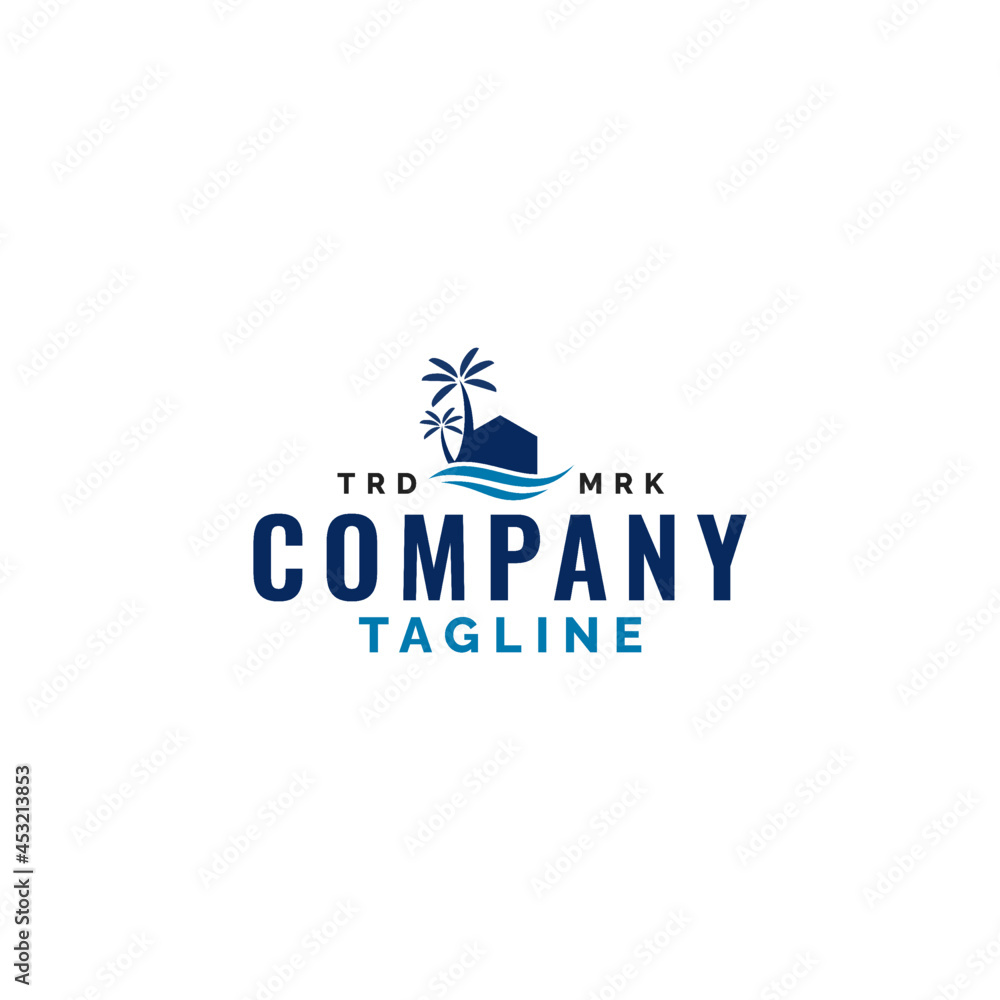 Beach House logo template design with sea wave and palm tree symbol. Beach House logo template design with sea wave and palm tree symbol.