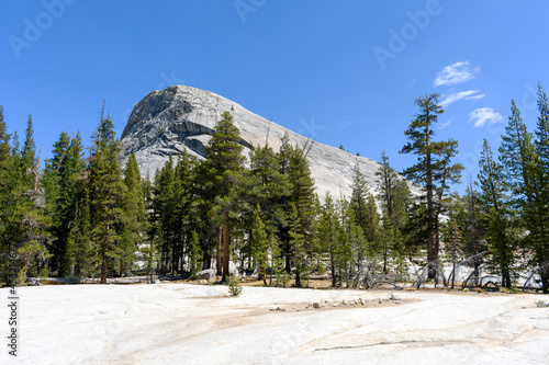 Lembert Dome granite rock formation in Yosemite National Park under blue sky photo