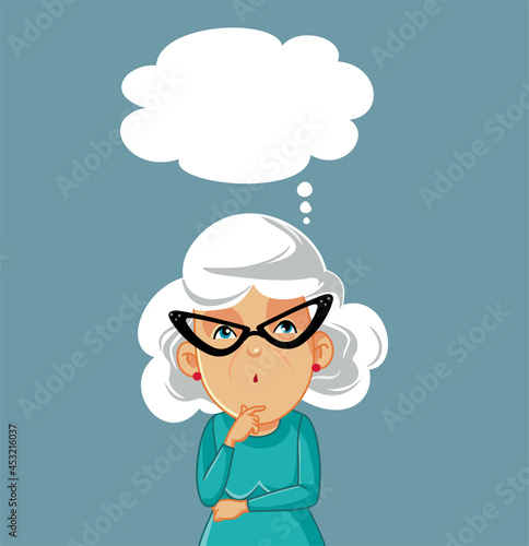 Senior Woman Thinking and Wondering Vector Cartoon