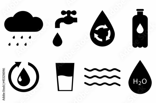 Water drop outline icon. Liquid drop symbol. Eco symbol. Recycle, Rain icon set. Vector illustration. Stock image. 