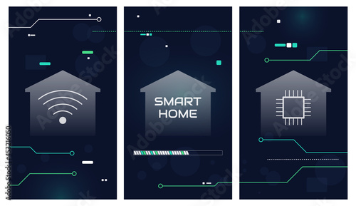 Smart home concept, modern technologies, future. Vector illustration of an abstract house stylistically designed in the form of microcircuits, lines. Web banner design template, site decoration.