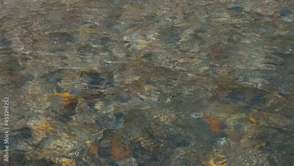 Fast Crystal Clear Water of Mountain River. Close Up View Fast Crystal Clear Water of Mountain River. Close Up View