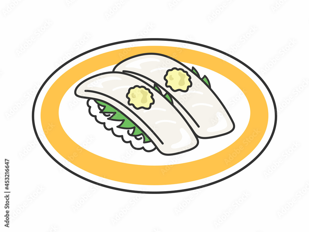 皿にのったイカの寿司のイラスト 皿にのったイカの寿司のイラスト