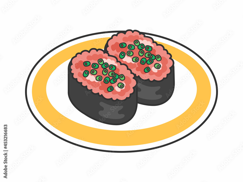 皿にのったネギトロ巻きの寿司のイラスト Stock Vector Adobe Stock