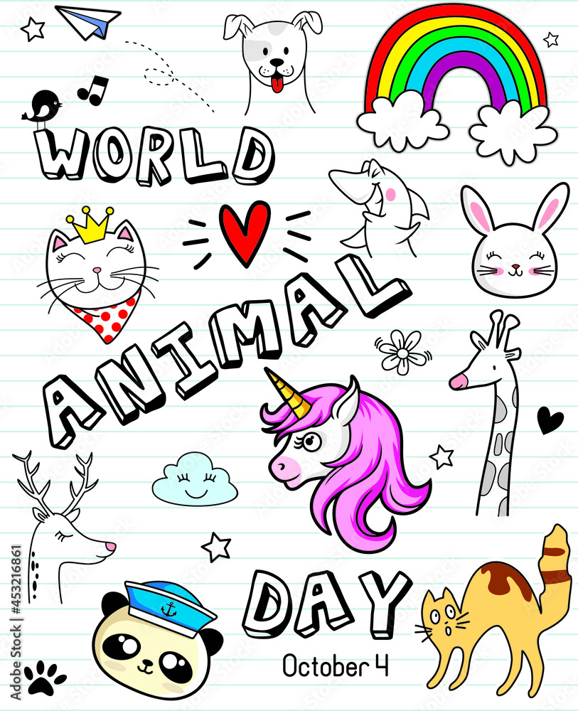 World Animal Day on October 4. Vector illustration.