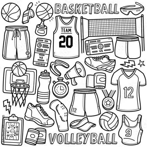 Basketball and Volleyball Doodle Illustration
