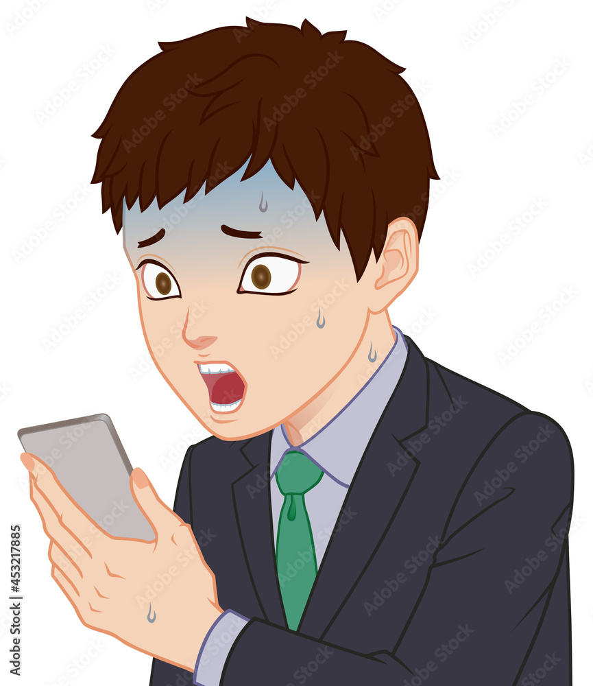 スマホを見て青ざめるちびキャラ　男性　タイプC