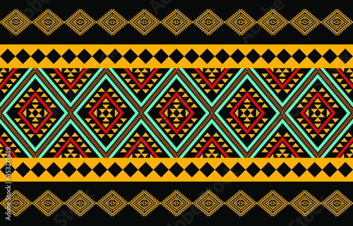 Geometric ethnic oriental seamless pattern traditional Design for background,carpet,wallpaper.clothing,wrapping,Batik fabric,Vector illustration.embroidery style - Sadu, sadou, sadow or sado