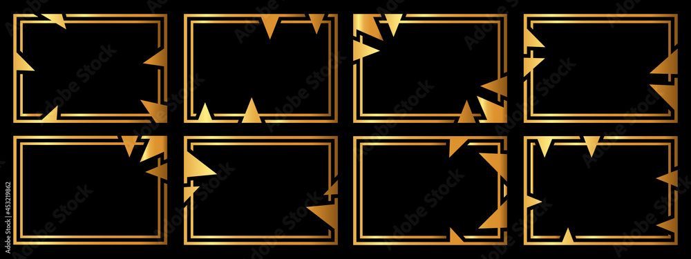 Fototapeta premium A set of eight gold frames. Frames of an unusual shape.