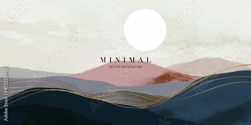 Mountain abstract art watercolor painting background vector. Landscape wallpaper, Wall art  for home decoration. 