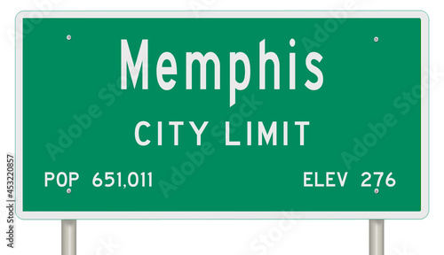 Rendering of a green Tennessee highway sign with city information