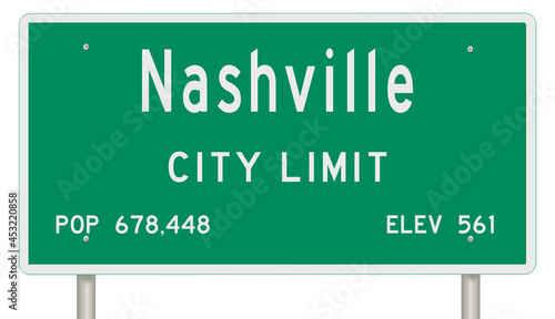 Rendering of a green Tennessee highway sign with city information